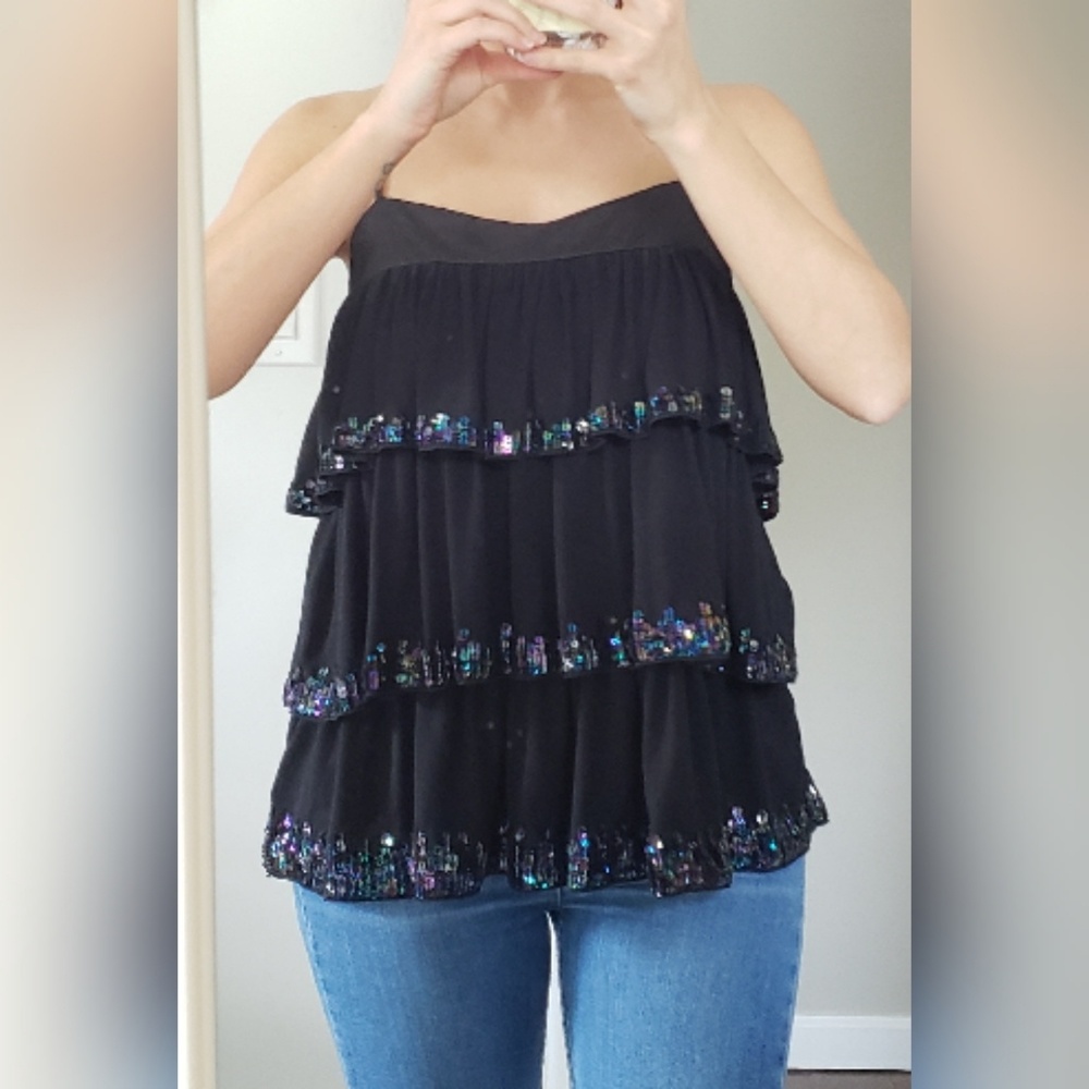 Sequin laRok ruffle top perfect for NYE  NWT black